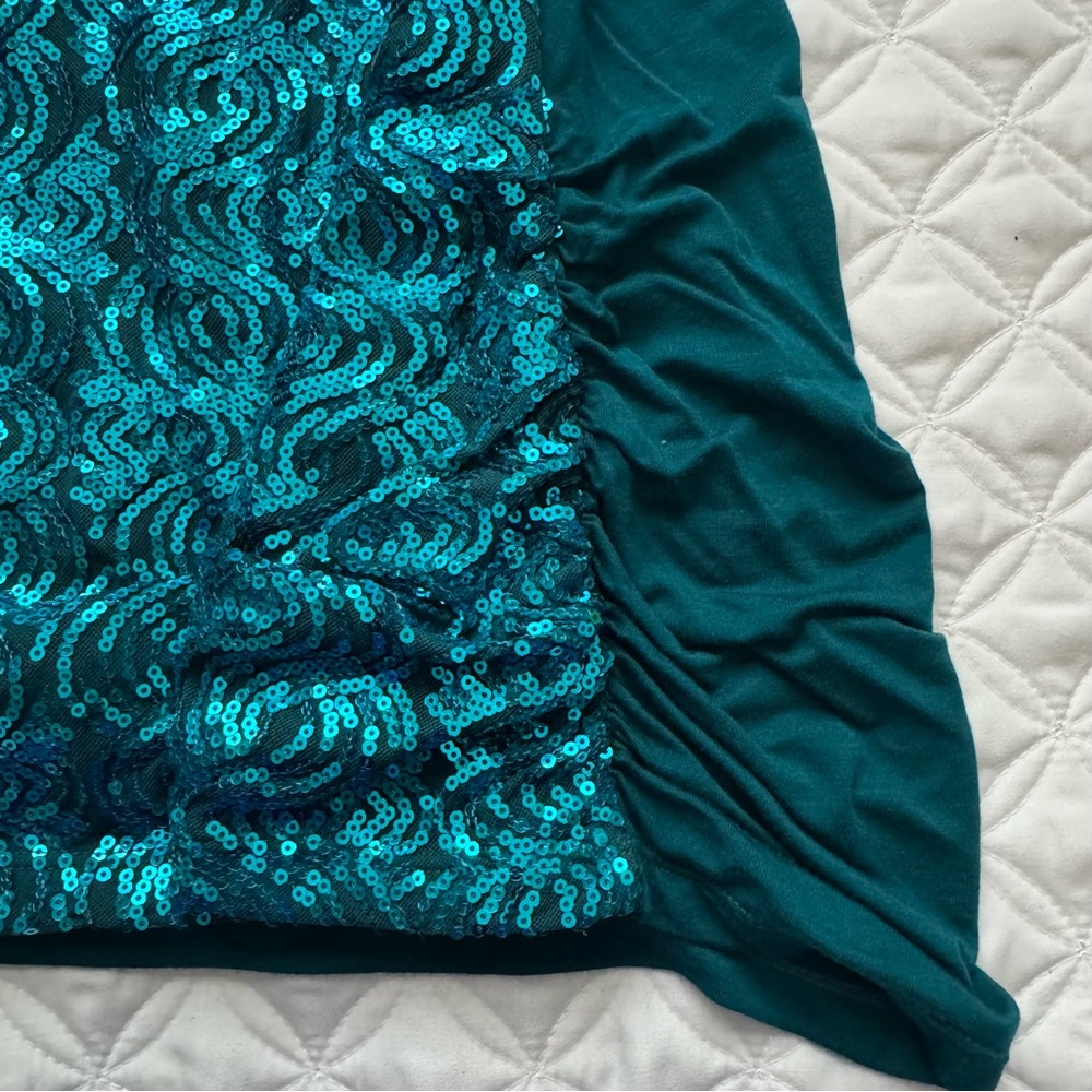 The Limited Teal Blue Sequin Front Racer Back Tank Top Side Ruched Size M - Picture 9 of 13
